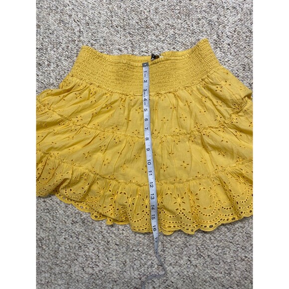 American Eagle Eyelet Lace Tiered Floral Ruffle Mini Skirt Yellow - Picture 6 of 7